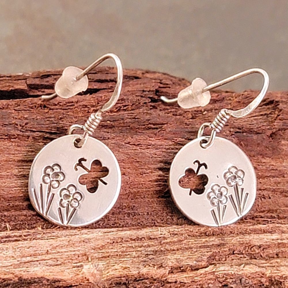 Handcrafted Butterfly Stamped Flower Drop Earrings